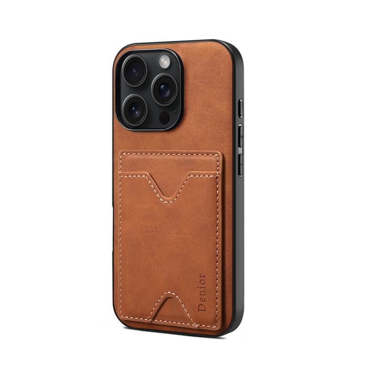 For iPhone 16 Pro Max Denior D06 PU Back Cover Card Slot Holder Phone Case(Brown)