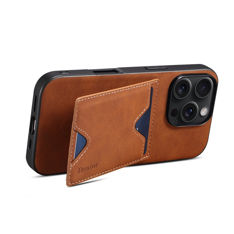 For iPhone 16 Pro Max Denior D06 PU Back Cover Card Slot Holder Phone Case(Brown)