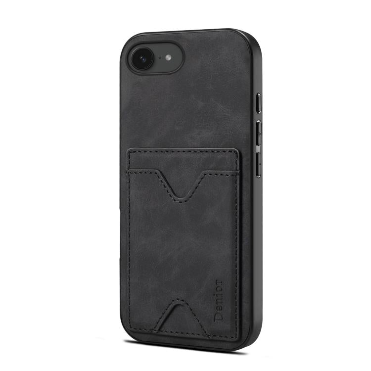 For iPhone 16e Denior D06 PU Back Cover Card Slot Holder Phone Case(Black)