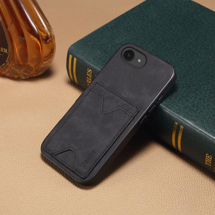 For iPhone 16e Denior D06 PU Back Cover Card Slot Holder Phone Case(Black)