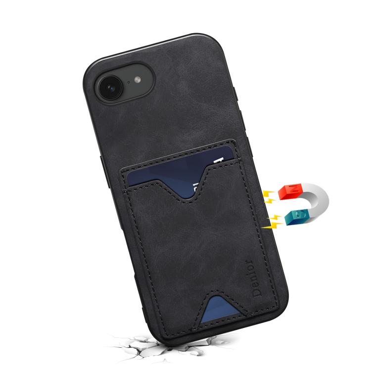 For iPhone 16e Denior D06 PU Back Cover Card Slot Holder Phone Case(Black)
