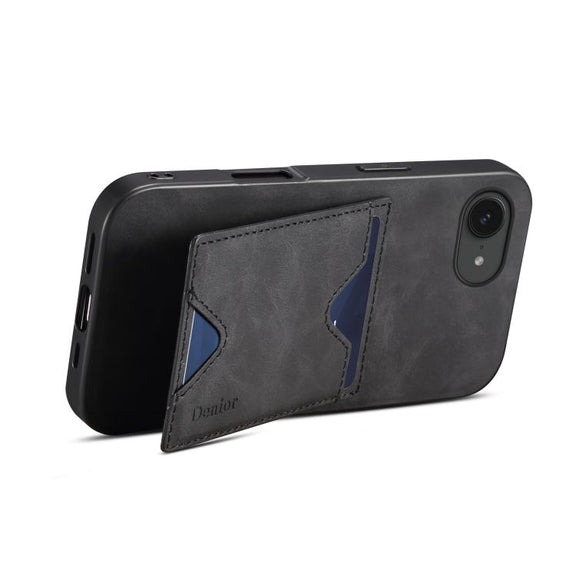 For iPhone 16e Denior D06 PU Back Cover Card Slot Holder Phone Case(Black)