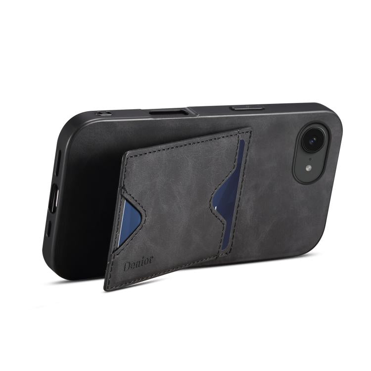 For iPhone 16e Denior D06 PU Back Cover Card Slot Holder Phone Case(Black)