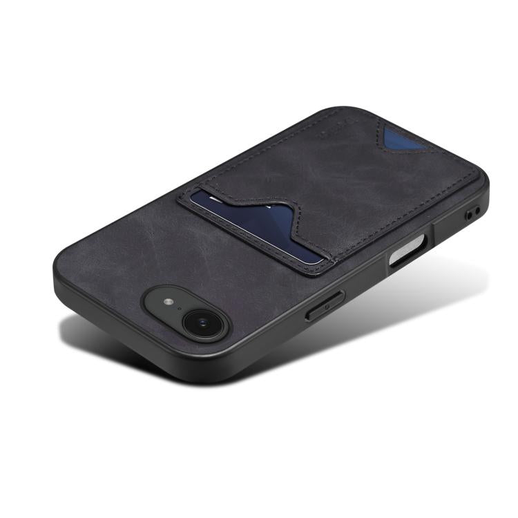 For iPhone 16e Denior D06 PU Back Cover Card Slot Holder Phone Case(Black)