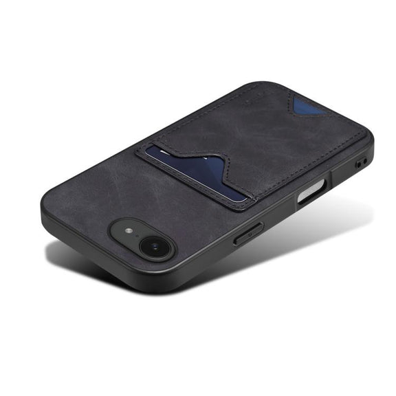 For iPhone 16e Denior D06 PU Back Cover Card Slot Holder Phone Case(Black)