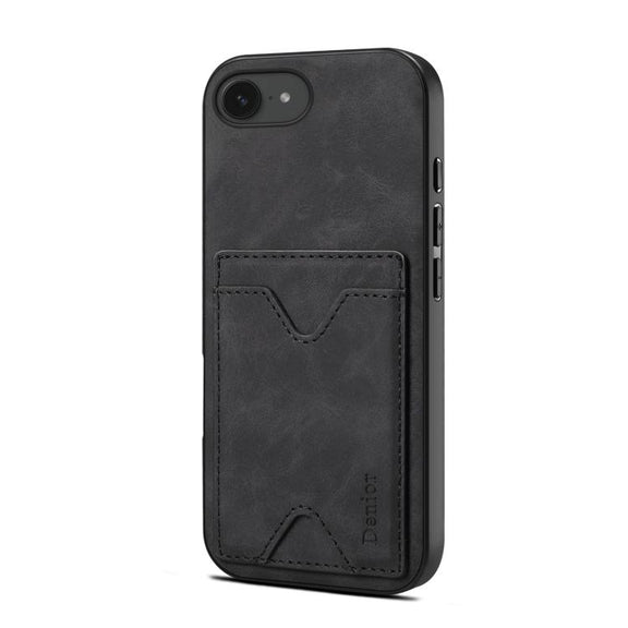 For iPhone 16e Denior D06 PU Back Cover Card Slot Holder Phone Case(Black)
