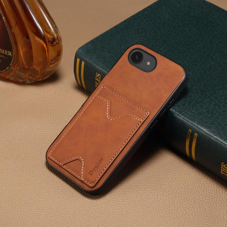 For iPhone 16e Denior D06 PU Back Cover Card Slot Holder Phone Case(Brown)