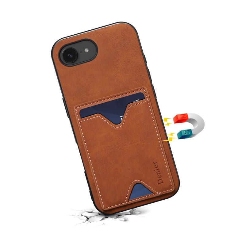 For iPhone 16e Denior D06 PU Back Cover Card Slot Holder Phone Case(Brown)