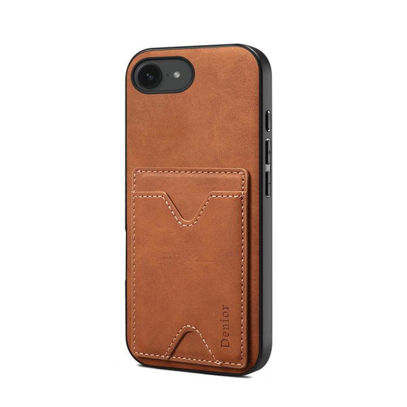 For iPhone 16e Denior D06 PU Back Cover Card Slot Holder Phone Case(Brown)