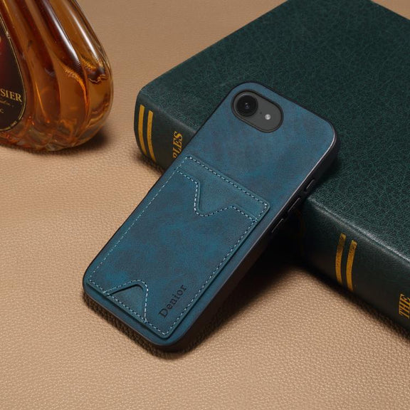 For iPhone 16e Denior D06 PU Back Cover Card Slot Holder Phone Case(Blue)