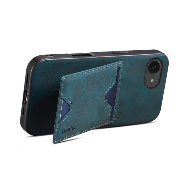 For iPhone 16e Denior D06 PU Back Cover Card Slot Holder Phone Case(Blue)