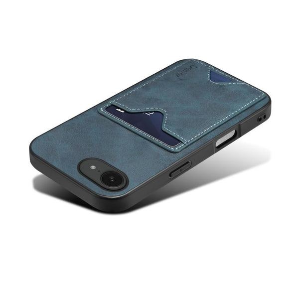 For iPhone 16e Denior D06 PU Back Cover Card Slot Holder Phone Case(Blue)