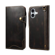 For iPhone 16 Denior B01 Oil Wax Cowhide Magnetic Button Genuine Leather Case(Black) - free shipping - PMC TechLife - Order now!