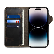 For iPhone 16 Denior B01 Oil Wax Cowhide Magnetic Button Genuine Leather Case(Black)
