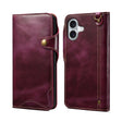 For iPhone 16 Denior B01 Oil Wax Cowhide Magnetic Button Genuine Leather Case(Purple) - iPhone 16 Cases by Denior | Online Shopping South Africa | PMC TechLife | Buy Now Pay Later Mobicred