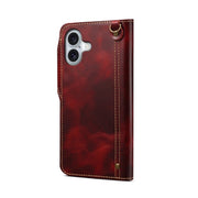 For iPhone 16 Plus Denior B01 Oil Wax Cowhide Magnetic Button Genuine Leather Case(Red)