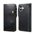 For iPhone 16 Plus Denior B01 Oil Wax Cowhide Magnetic Button Genuine Leather Case(Blue) - iPhone 16 Plus Cases by Denior | Online Shopping South Africa | PMC TechLife | Buy Now Pay Later Mobicred