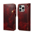 For iPhone 16 Pro Denior B01 Oil Wax Cowhide Magnetic Button Genuine Leather Case(Red) - iPhone 16 Pro Cases by Denior | Online Shopping South Africa | PMC TechLife | Buy Now Pay Later Mobicred