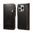 For iPhone 16 Pro Denior B01 Oil Wax Cowhide Magnetic Button Genuine Leather Case(Black) - iPhone 16 Pro Cases by Denior | Online Shopping South Africa | PMC TechLife | Buy Now Pay Later Mobicred