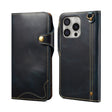 For iPhone 16 Pro Max Denior B01 Oil Wax Cowhide Magnetic Button Genuine Leather Case(Blue) - free shipping - PMC TechLife - Order now!