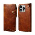 For iPhone 16 Pro Max Denior B01 Oil Wax Cowhide Magnetic Button Genuine Leather Case(Brown) - iPhone 16 Pro Max Cases by Denior | Online Shopping South Africa | PMC TechLife | Buy Now Pay Later Mobicred