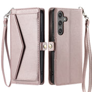 For Samsung Galaxy S25 5G Wallet Multi-card Slot Leather Phone Case with Lanyard(Rose Gold)