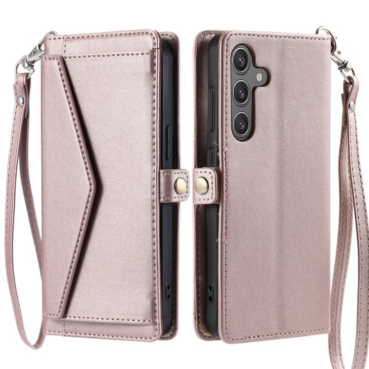 For Samsung Galaxy S25 5G Wallet Multi-card Slot Leather Phone Case with Lanyard(Rose Gold)