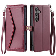 For Samsung Galaxy S25 5G Wallet Multi-card Slot Leather Phone Case with Lanyard(Wine Red)