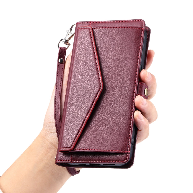 For Samsung Galaxy S25 5G Wallet Multi-card Slot Leather Phone Case with Lanyard(Wine Red)