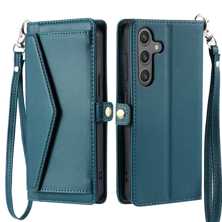 For Samsung Galaxy S25 5G Wallet Multi-card Slot Leather Phone Case with Lanyard(Green)
