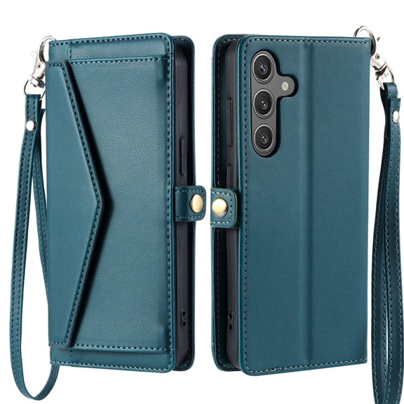 For Samsung Galaxy S25 5G Wallet Multi-card Slot Leather Phone Case with Lanyard(Green)
