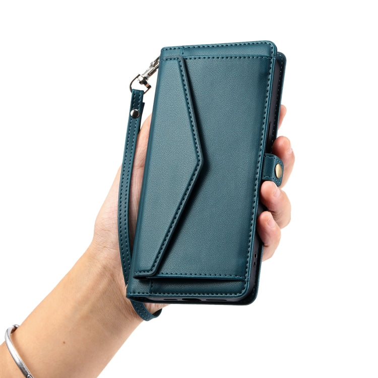 For Samsung Galaxy S25 5G Wallet Multi-card Slot Leather Phone Case with Lanyard(Green)