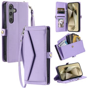 For Samsung Galaxy S25 5G Wallet Multi-card Slot Leather Phone Case with Lanyard(Purple)