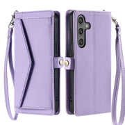 For Samsung Galaxy S25 5G Wallet Multi-card Slot Leather Phone Case with Lanyard(Purple)
