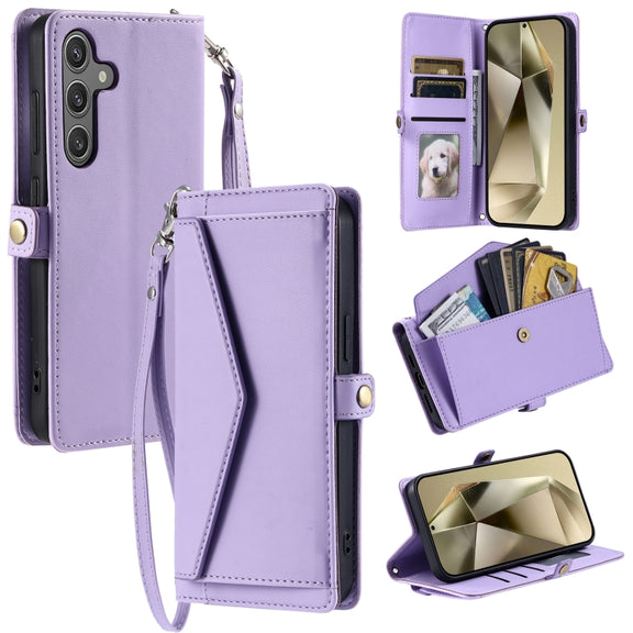For Samsung Galaxy S25 5G Wallet Multi-card Slot Leather Phone Case with Lanyard(Purple)