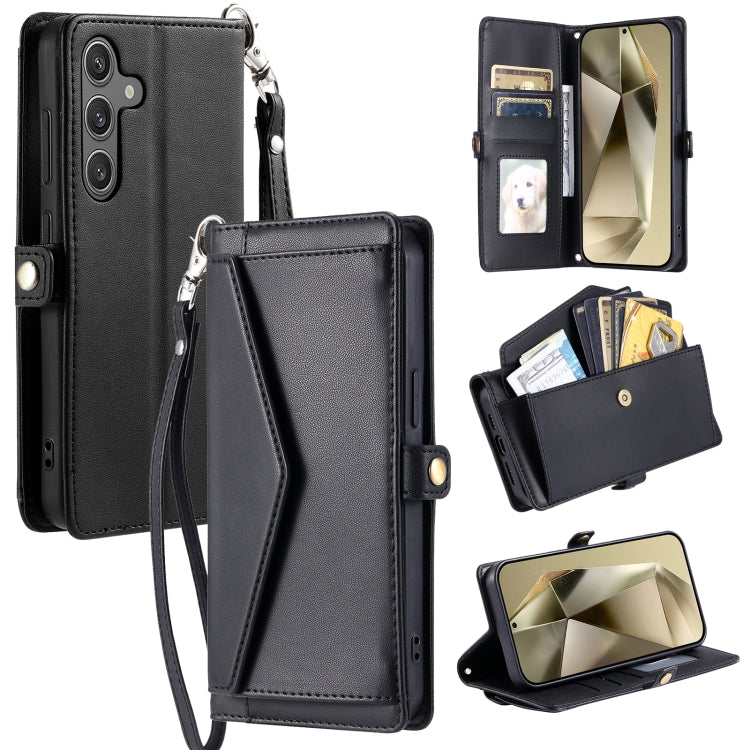 For Samsung Galaxy S25 5G Wallet Multi-card Slot Leather Phone Case with Lanyard(Black)