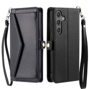 For Samsung Galaxy S25 5G Wallet Multi-card Slot Leather Phone Case with Lanyard(Black)