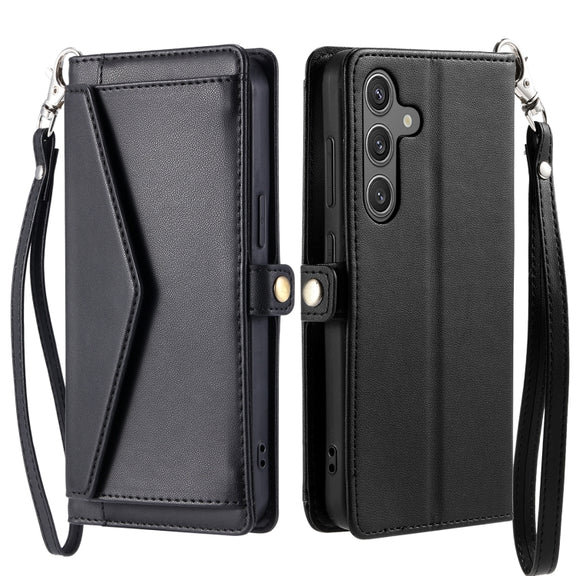For Samsung Galaxy S25 5G Wallet Multi-card Slot Leather Phone Case with Lanyard(Black)
