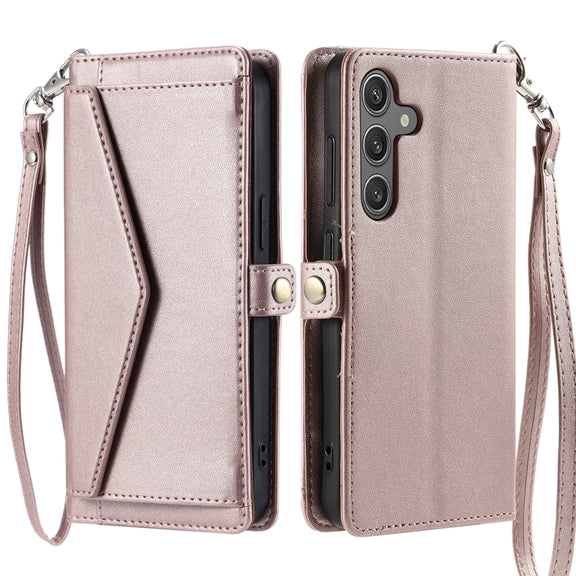 For Samsung Galaxy S25+ 5G Wallet Multi-card Slot Leather Phone Case with Lanyard(Rose Gold)