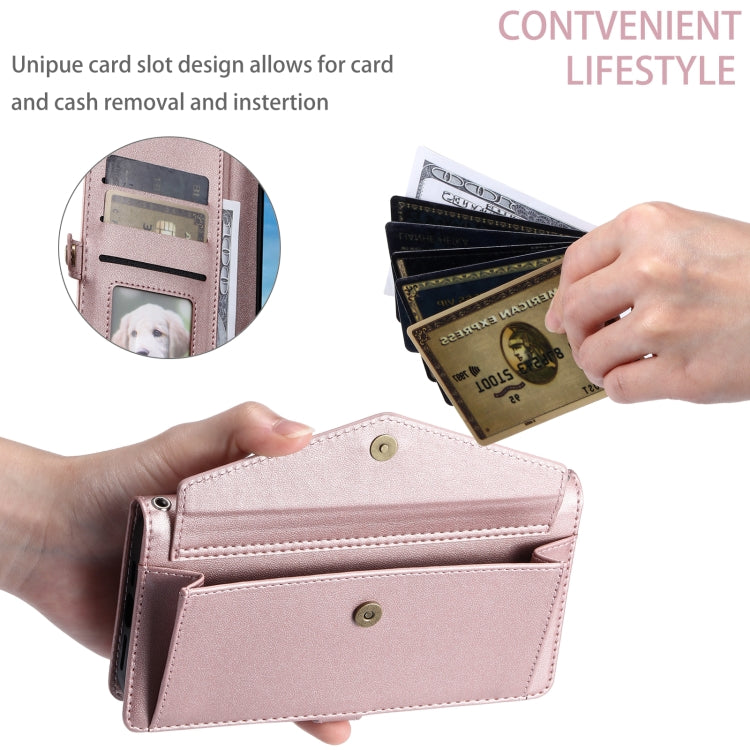 For Samsung Galaxy S25+ 5G Wallet Multi-card Slot Leather Phone Case with Lanyard(Rose Gold)