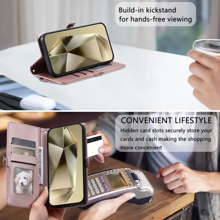 For Samsung Galaxy S25+ 5G Wallet Multi-card Slot Leather Phone Case with Lanyard(Rose Gold)
