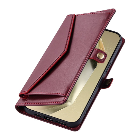 For Samsung Galaxy S25+ 5G Wallet Multi-card Slot Leather Phone Case with Lanyard(Wine Red)