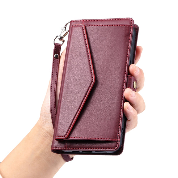 For Samsung Galaxy S25+ 5G Wallet Multi-card Slot Leather Phone Case with Lanyard(Wine Red)