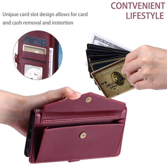 For Samsung Galaxy S25+ 5G Wallet Multi-card Slot Leather Phone Case with Lanyard(Wine Red)
