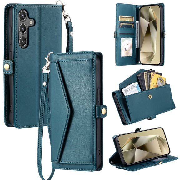 For Samsung Galaxy S25+ 5G Wallet Multi-card Slot Leather Phone Case with Lanyard(Green)