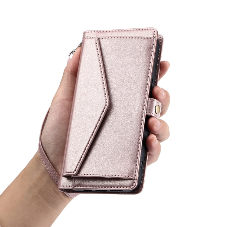 For Samsung Galaxy S25 Ultra 5G Wallet Multi-card Slot Leather Phone Case with Lanyard(Rose Gold)
