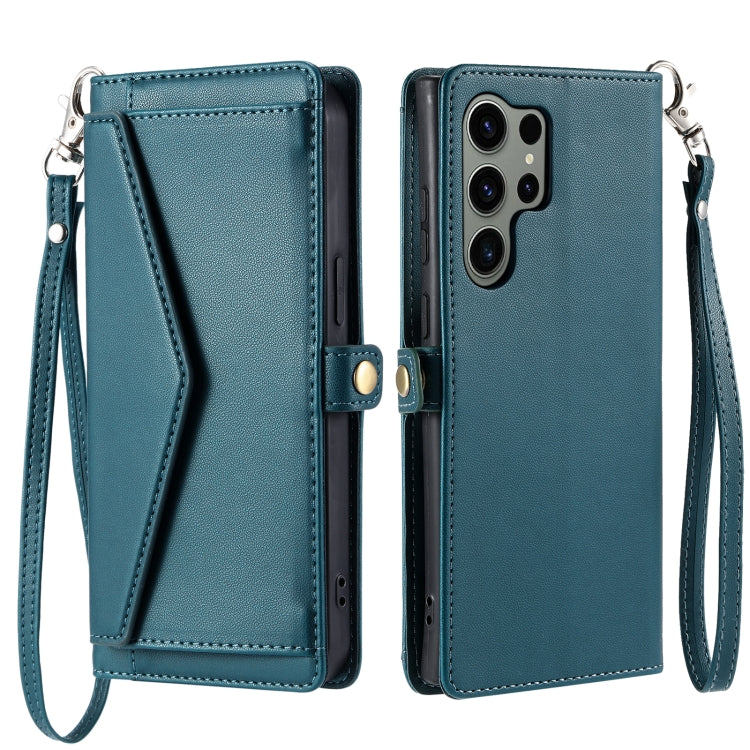 For Samsung Galaxy S25 Ultra 5G Wallet Multi-card Slot Leather Phone Case with Lanyard(Green)