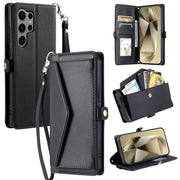For Samsung Galaxy S25 Ultra 5G Wallet Multi-card Slot Leather Phone Case with Lanyard(Black)