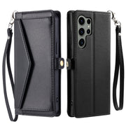 For Samsung Galaxy S25 Ultra 5G Wallet Multi-card Slot Leather Phone Case with Lanyard(Black)