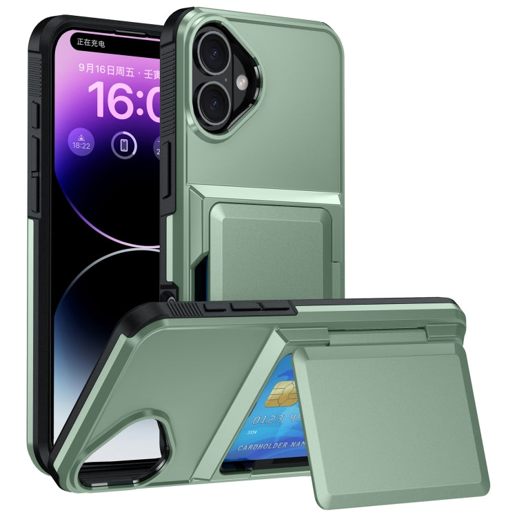 For iPhone 16 Card Slot Holder Phone Case(Light Green)